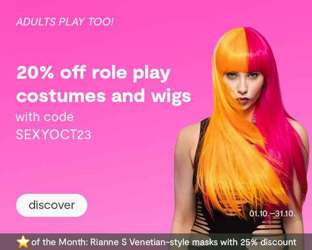20% off role play costumes and wigs