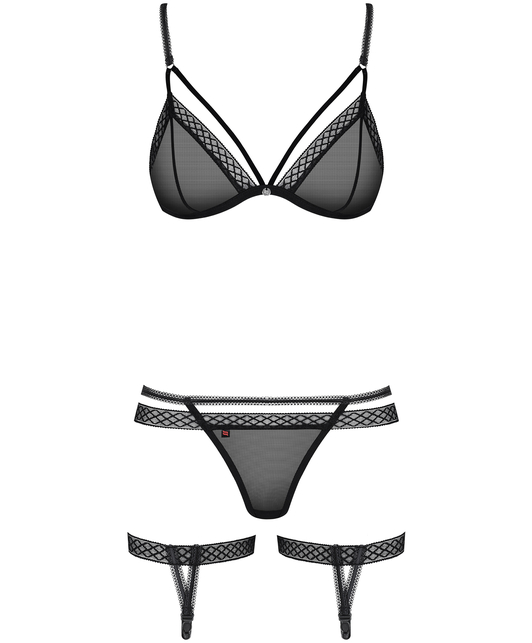 Obsession Strapped 4 Piece Black Lingerie Set