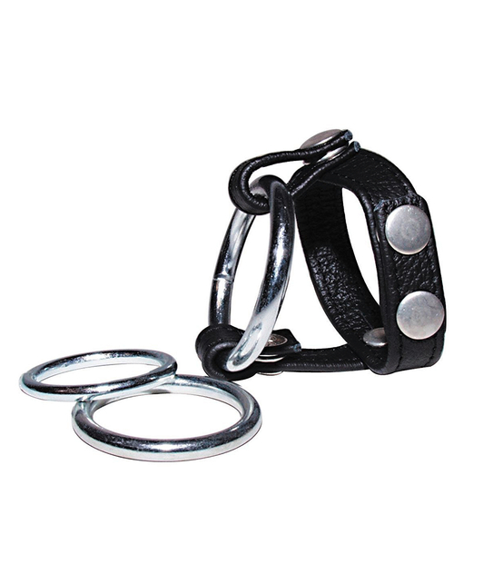 Leather And Steel Cock And Ball Ring Blackroyal Blue Cbt Penis Harness