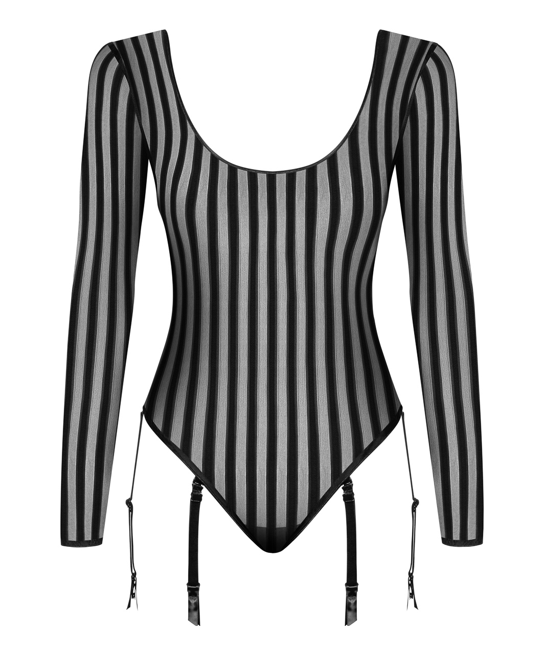 Noir Handmade black striped bodysuit with suspenders