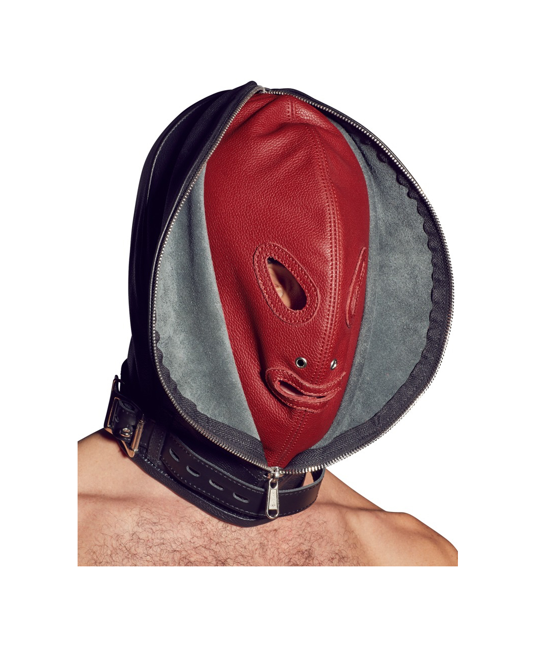 Zado double hood leather mask with zipper