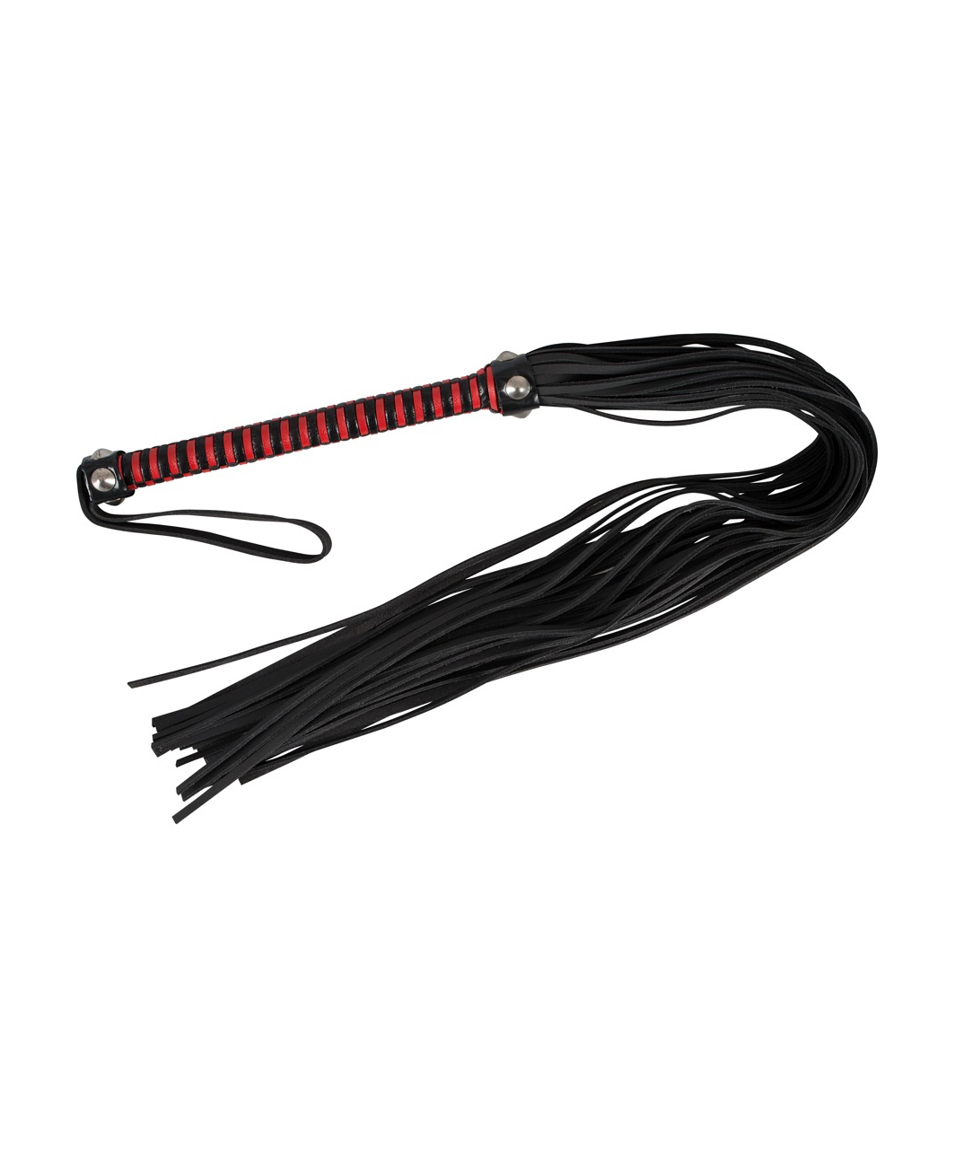 Zado leather whip with black & red weaved handle