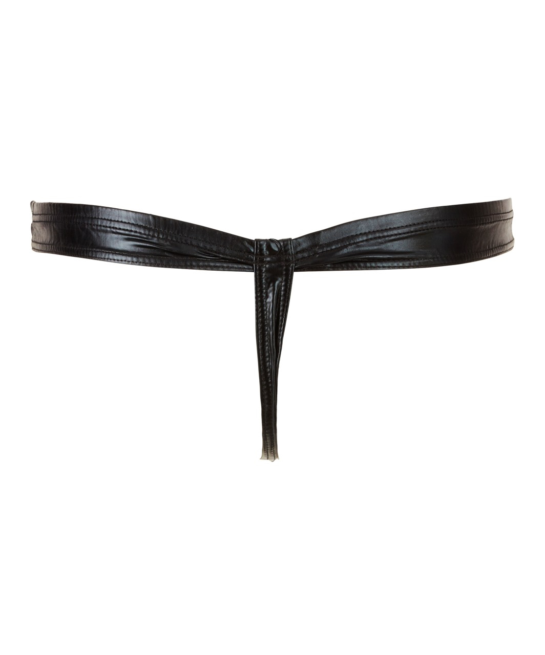 Svenjoyment black wet look thong with press studs