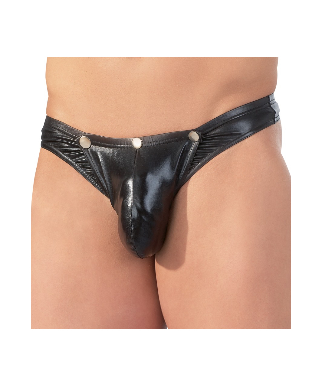 Svenjoyment black wet look thong with press studs