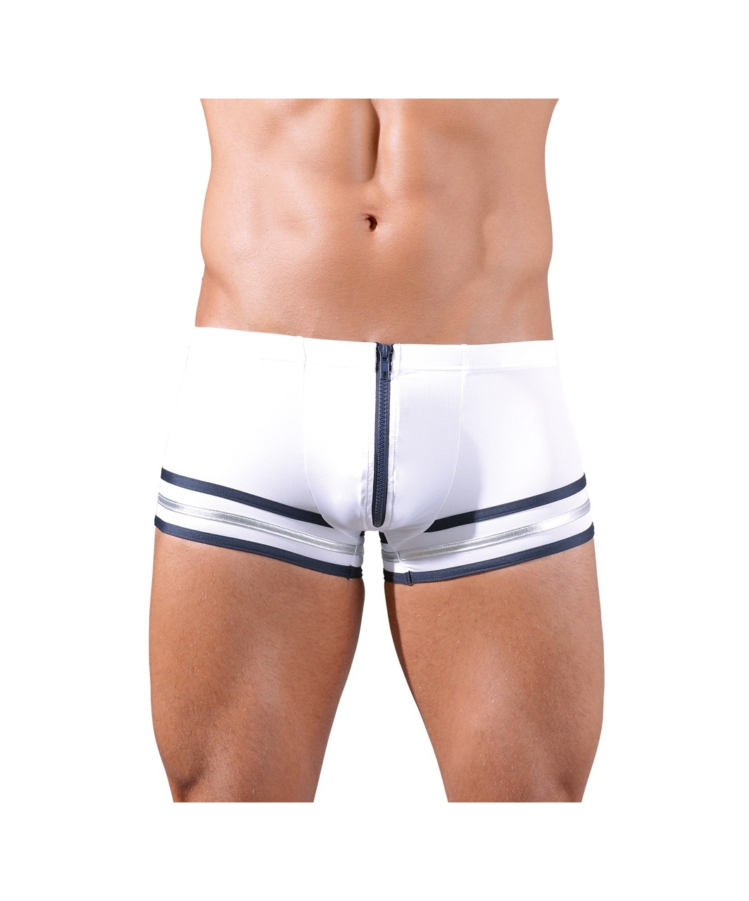 Svenjoyment white sailors-style trunks with zipper