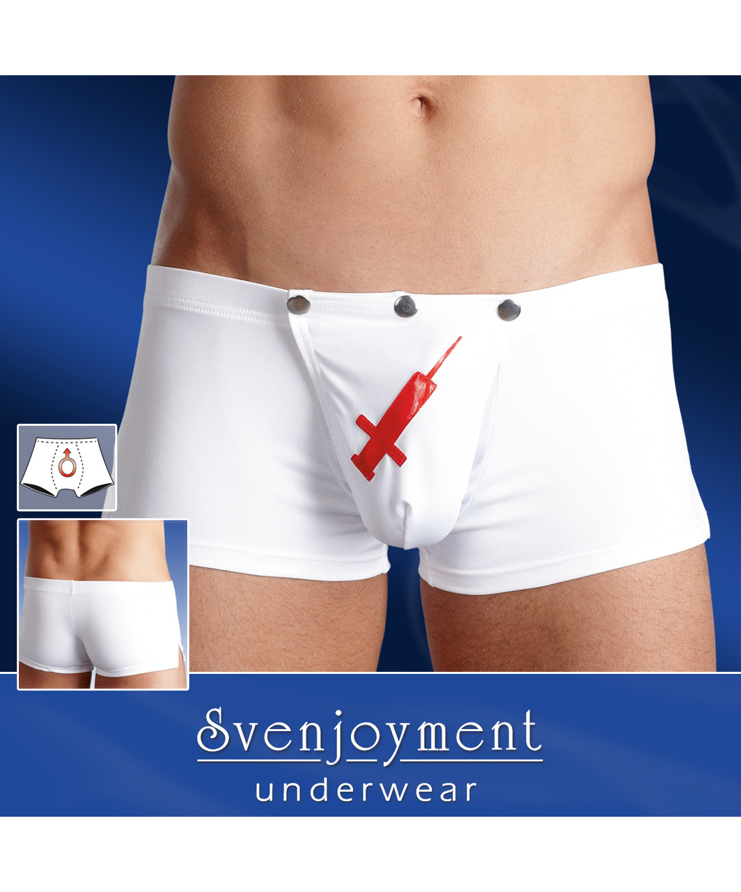 Svenjoyment white briefs with red syringe