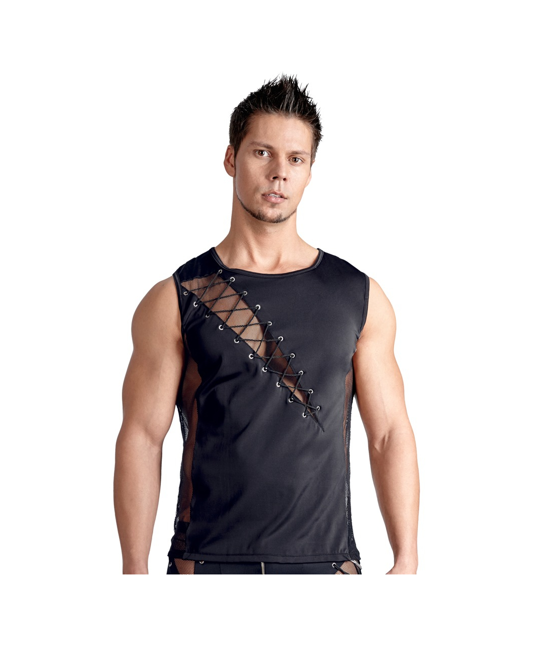 Svenjoyment black muscle shirt with lacing and mesh