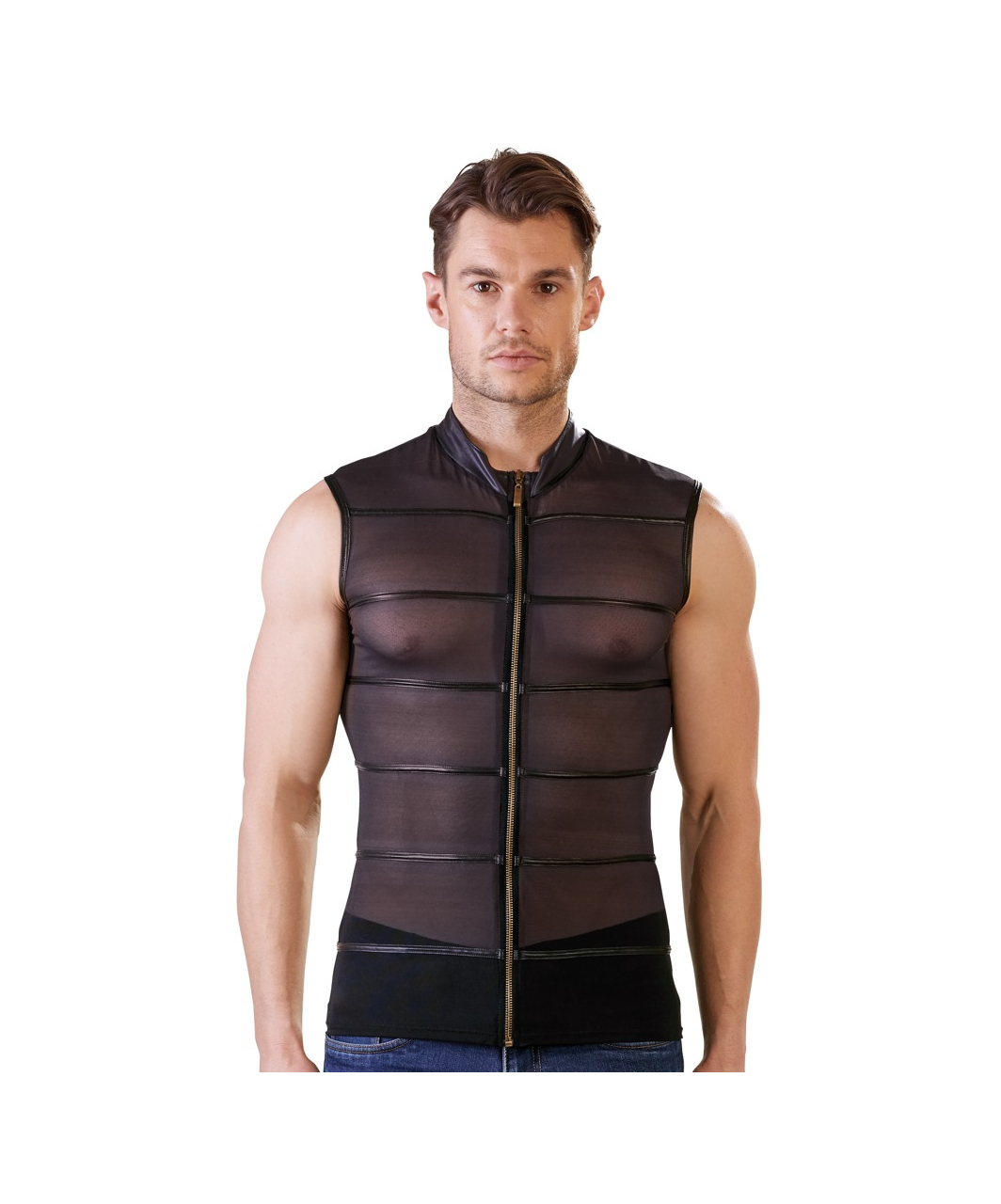 NEK black powernet muscle shirt with zipper