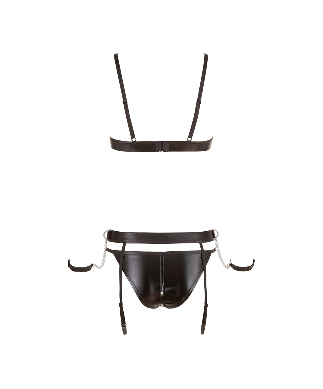 Cottelli Lingerie Bondage black wet look lingerie set with handcuffs