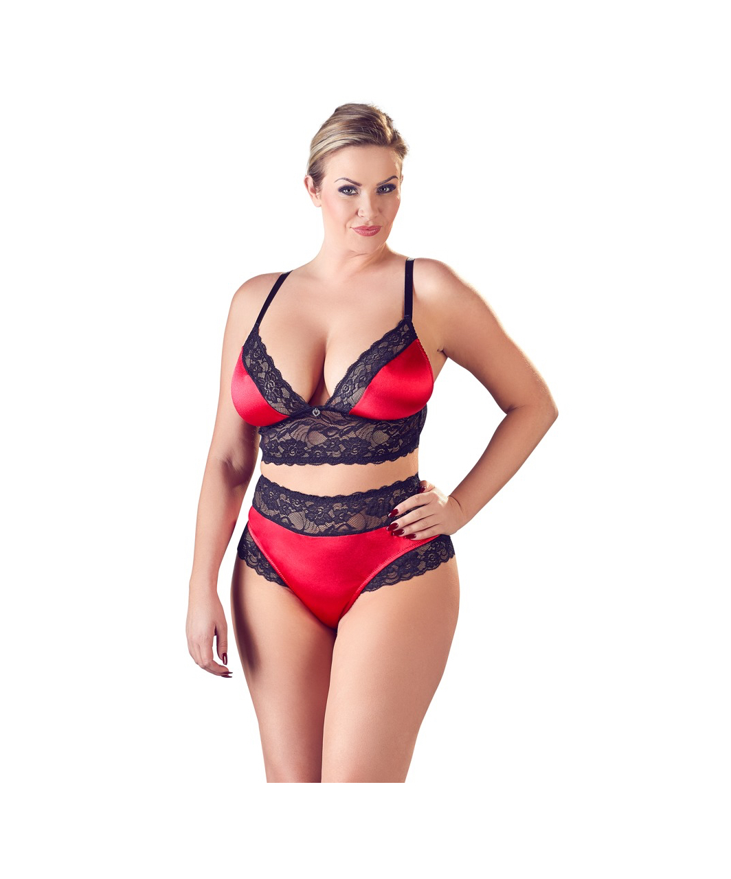 Cottelli Lingerie red satin lingerie set with black lace