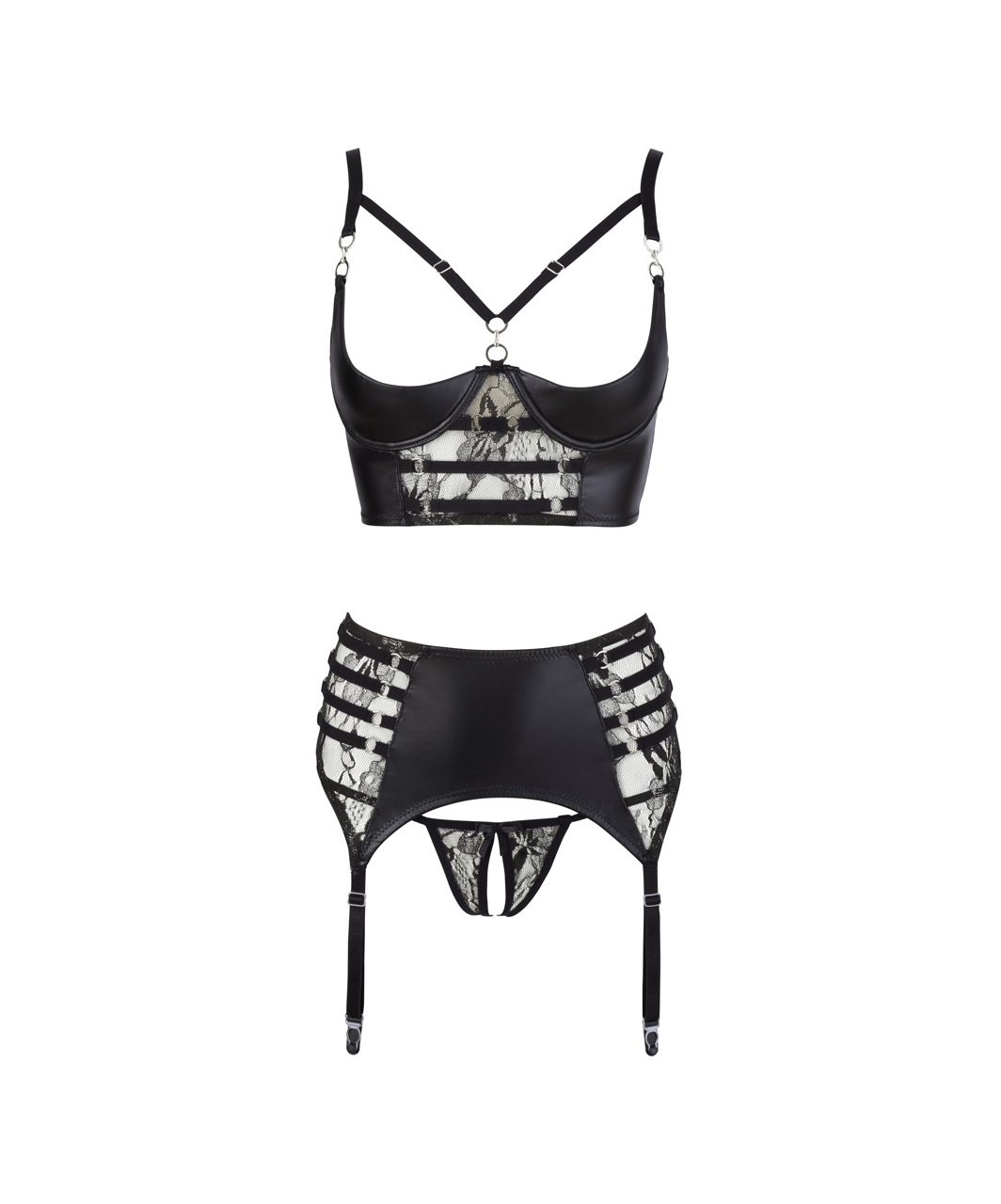 Abierta Fina black matte look suspender set