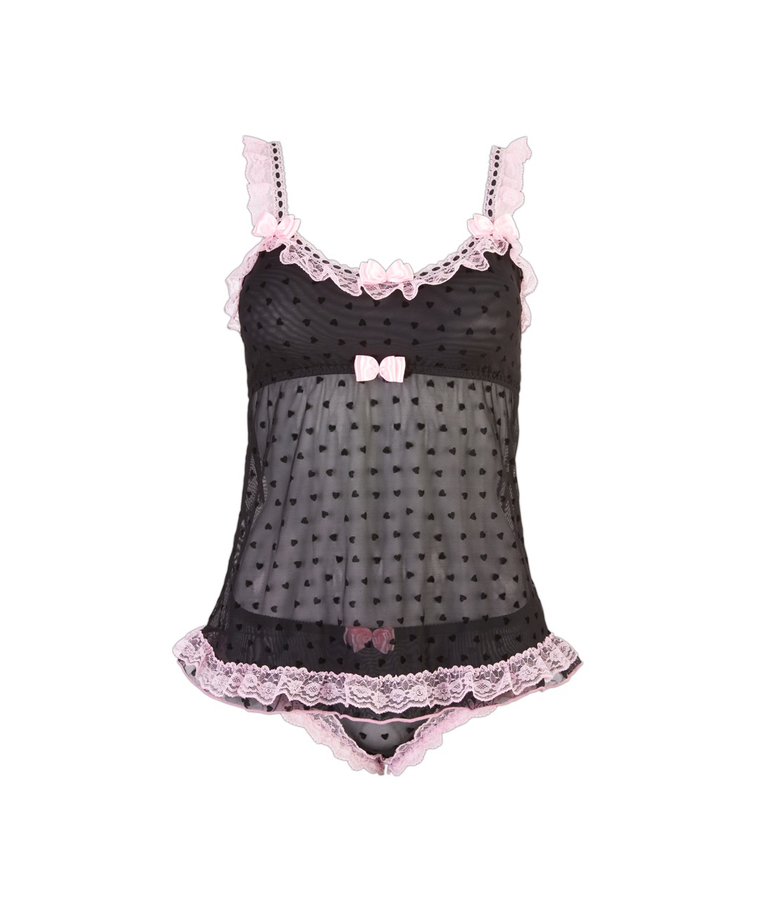 Cottelli Lingerie must babydoll-kleit roosa pitskaunistusega