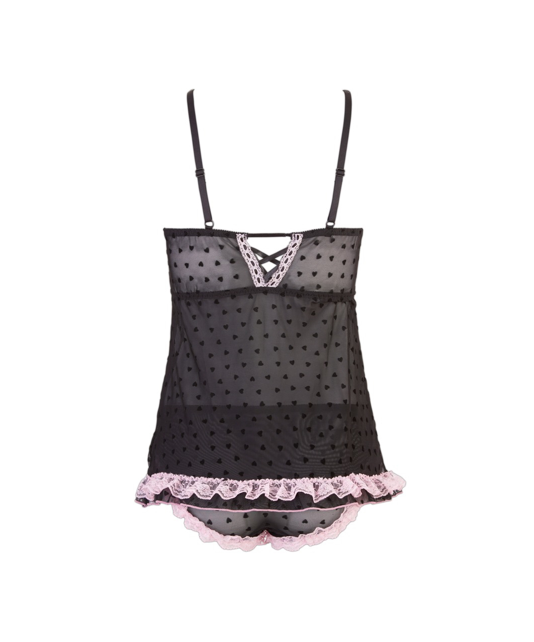 Cottelli Lingerie must babydoll-kleit roosa pitskaunistusega