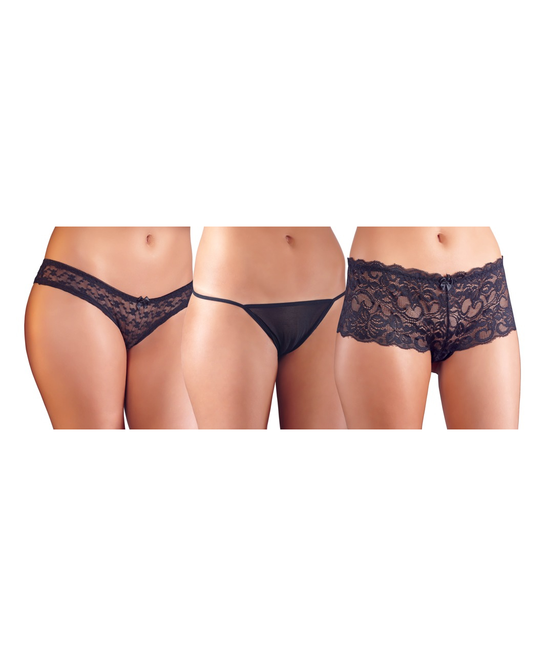 Cottelli Lingerie 3 juodų kelnaičių rinkinys