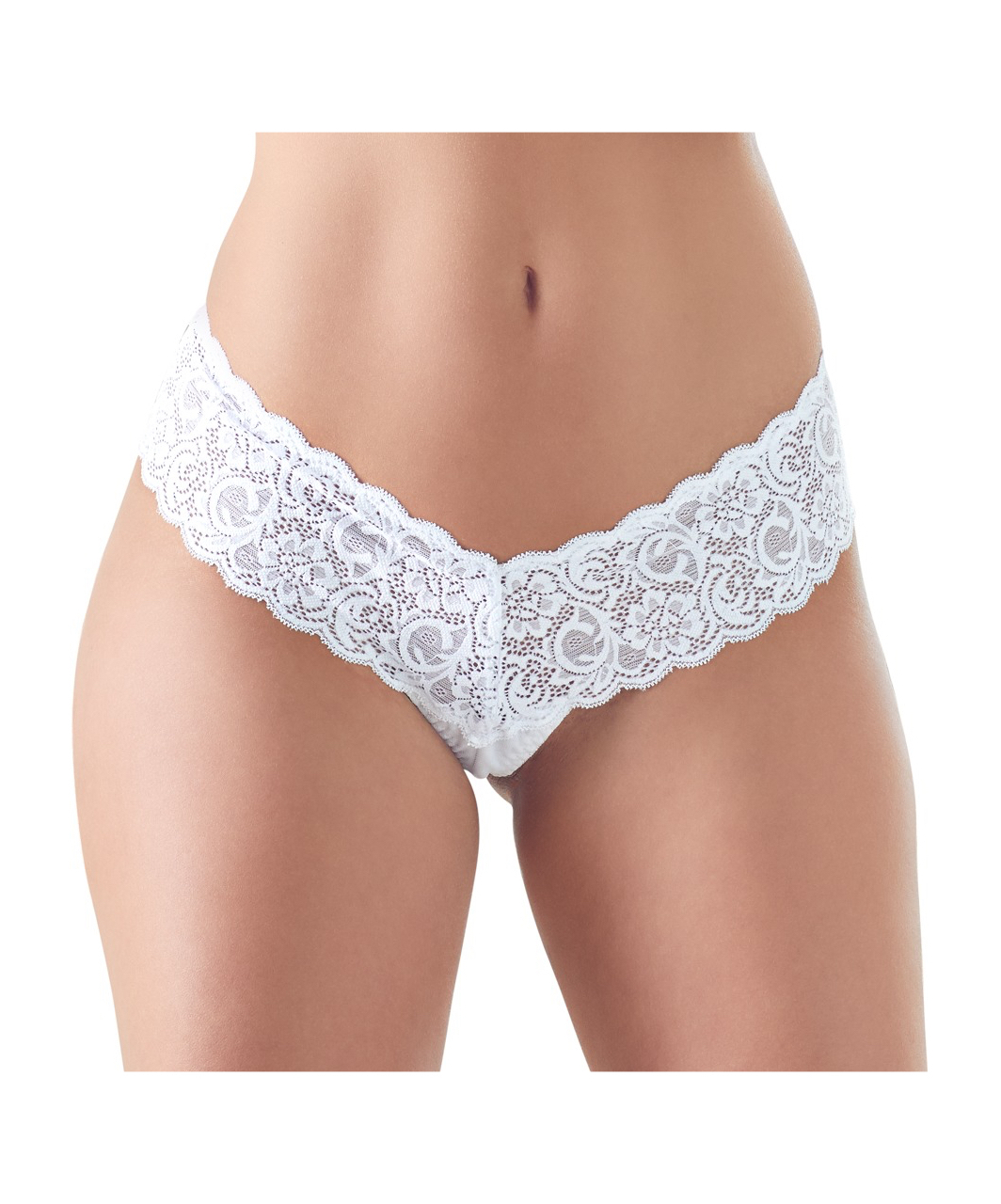 Cottelli Lingerie balti mežģīņu stringi ar pērlīšu virteni