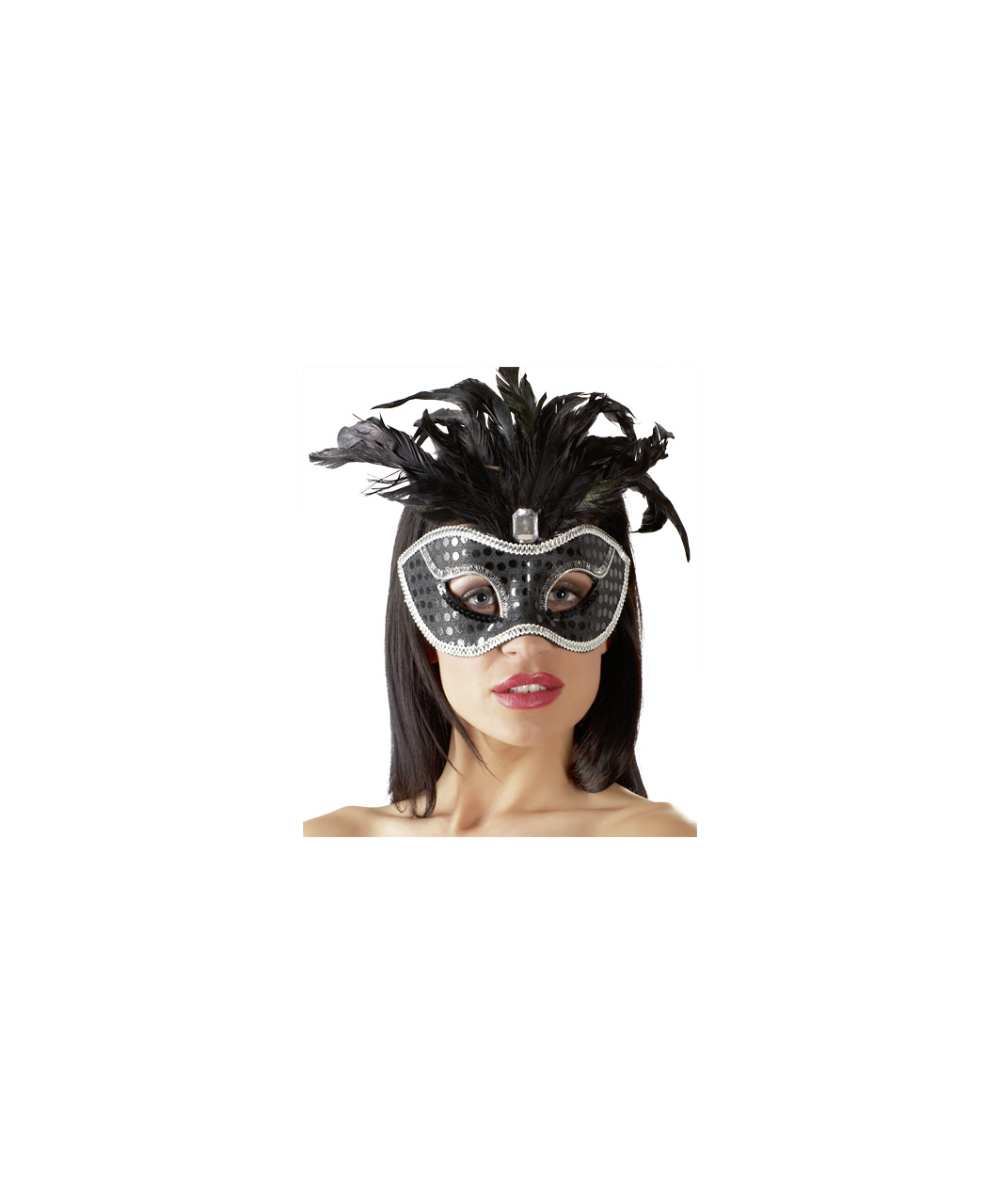 OV Melna karnevāla maska ar akcentiem un spalvām