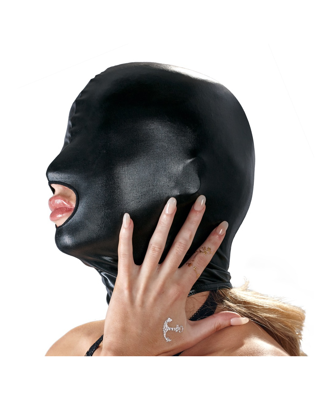 Bad Kitty black open mouth wet look hood mask