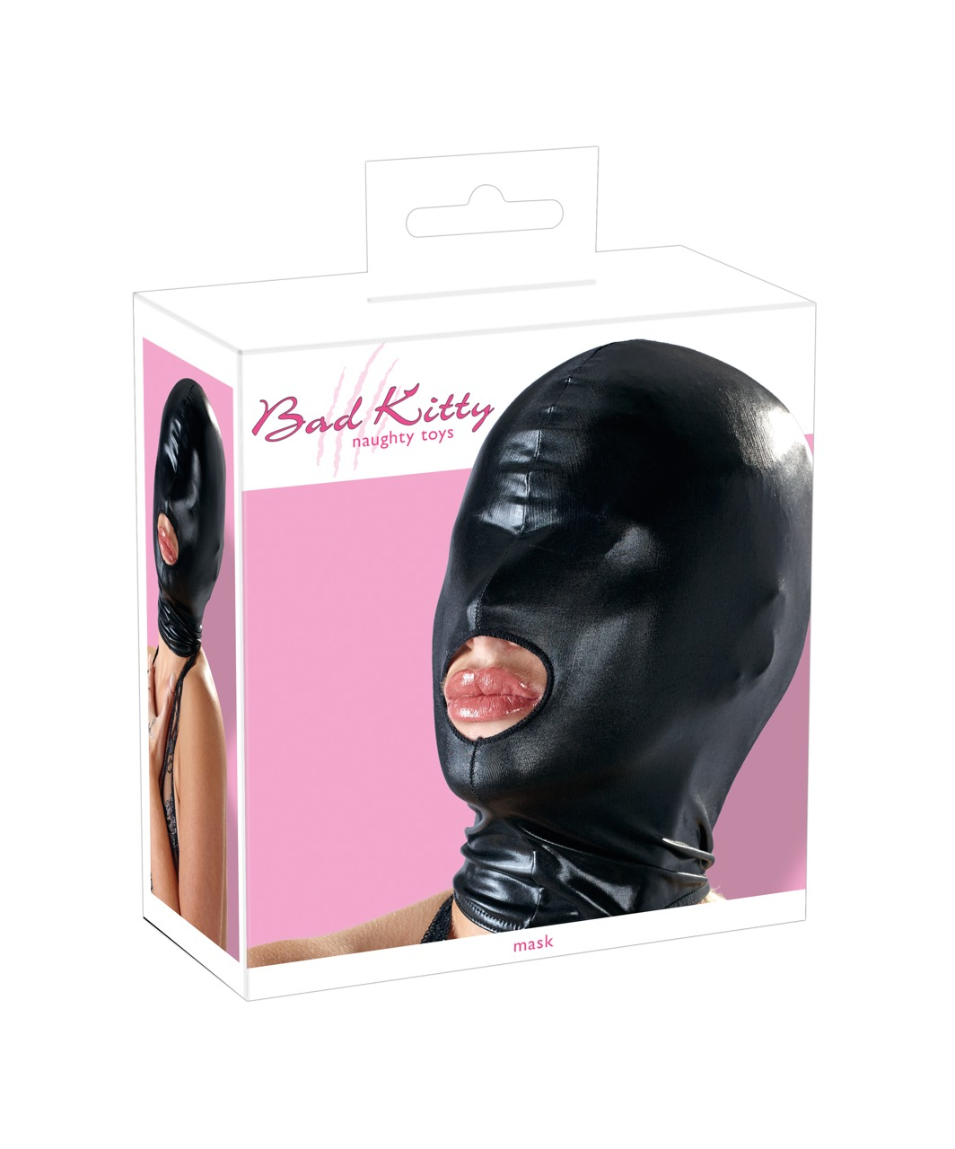 Bad Kitty black open mouth wet look hood mask