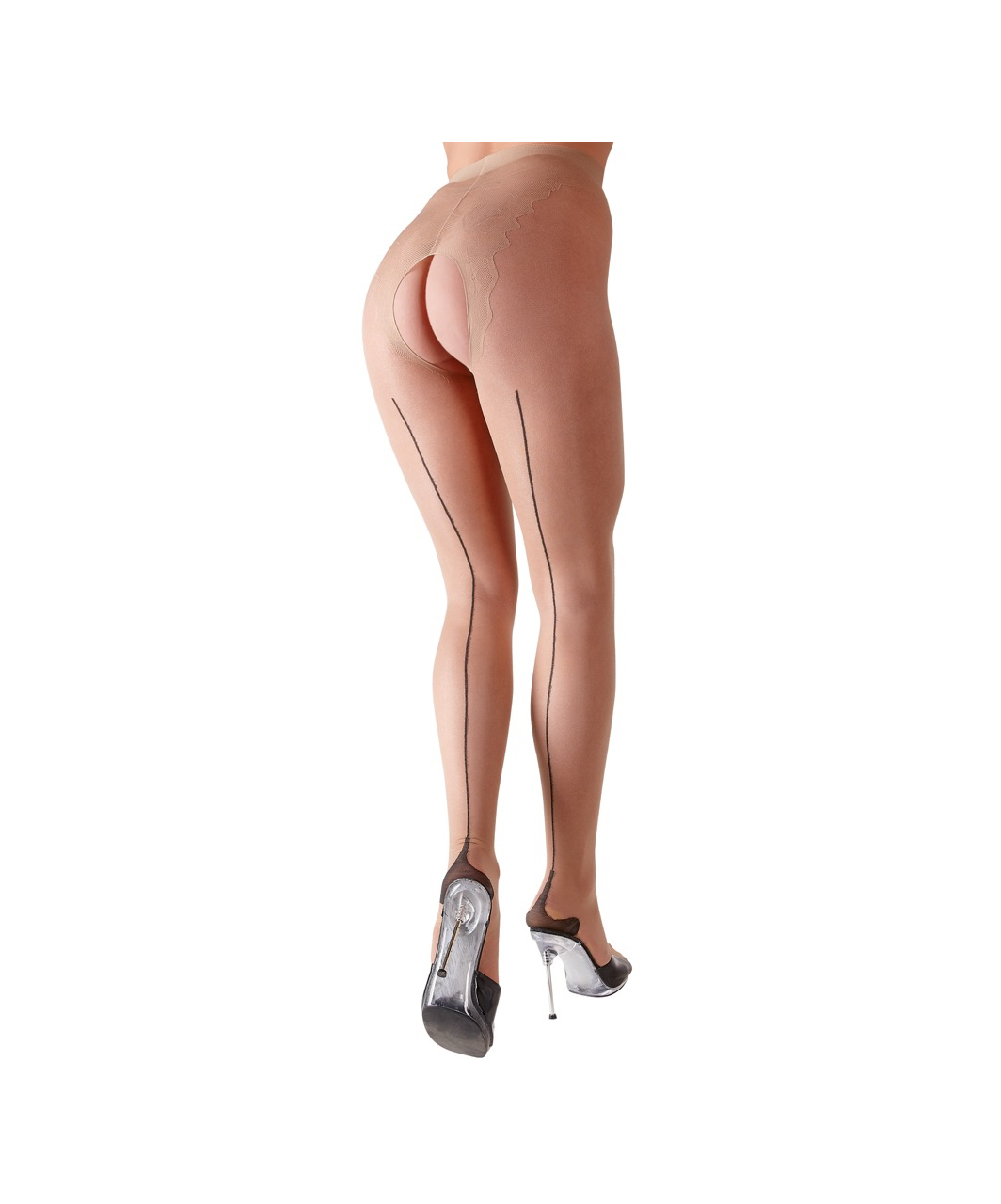 Cottelli Lingerie light skin tone crotchless tights with seam