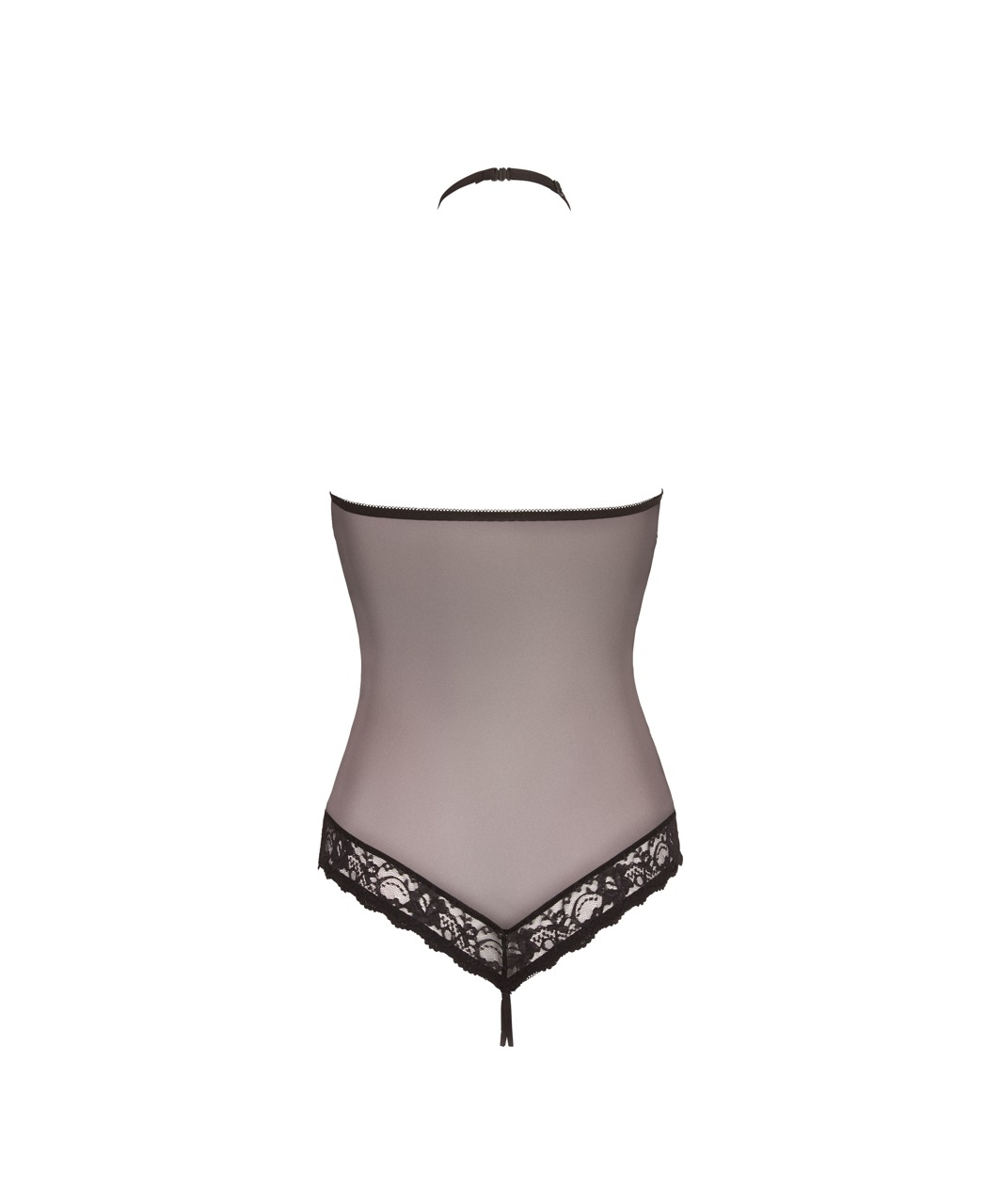 Abierta Fina black lace bodysuit with decorative sash