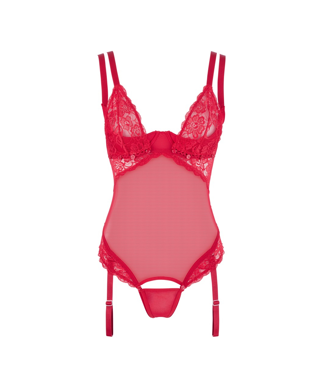 Cottelli Lingerie red mesh bodysuit with suspenders