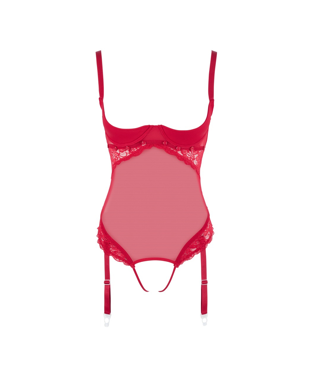 Cottelli Lingerie red mesh bodysuit with suspenders