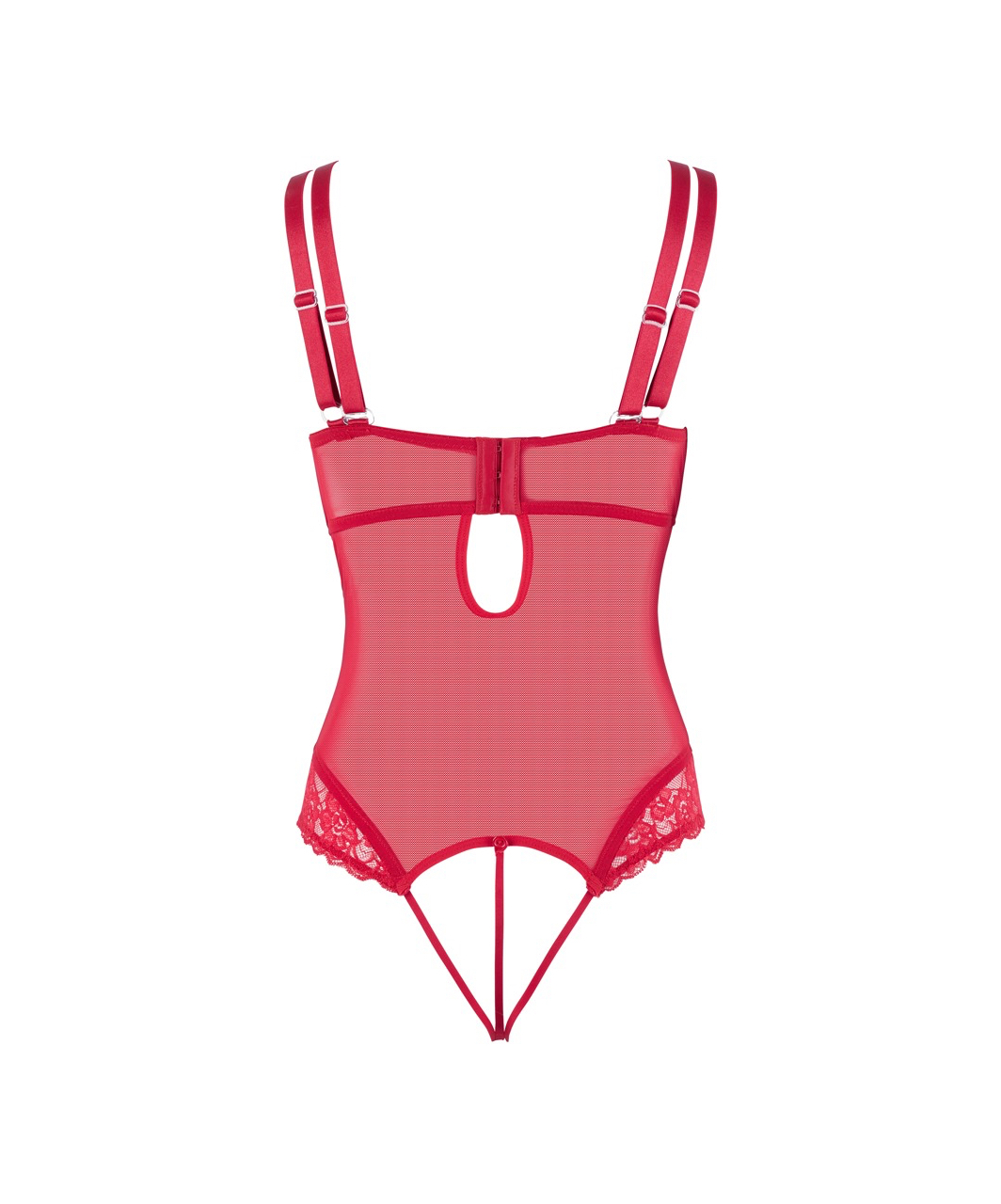 Cottelli Lingerie red mesh bodysuit with suspenders