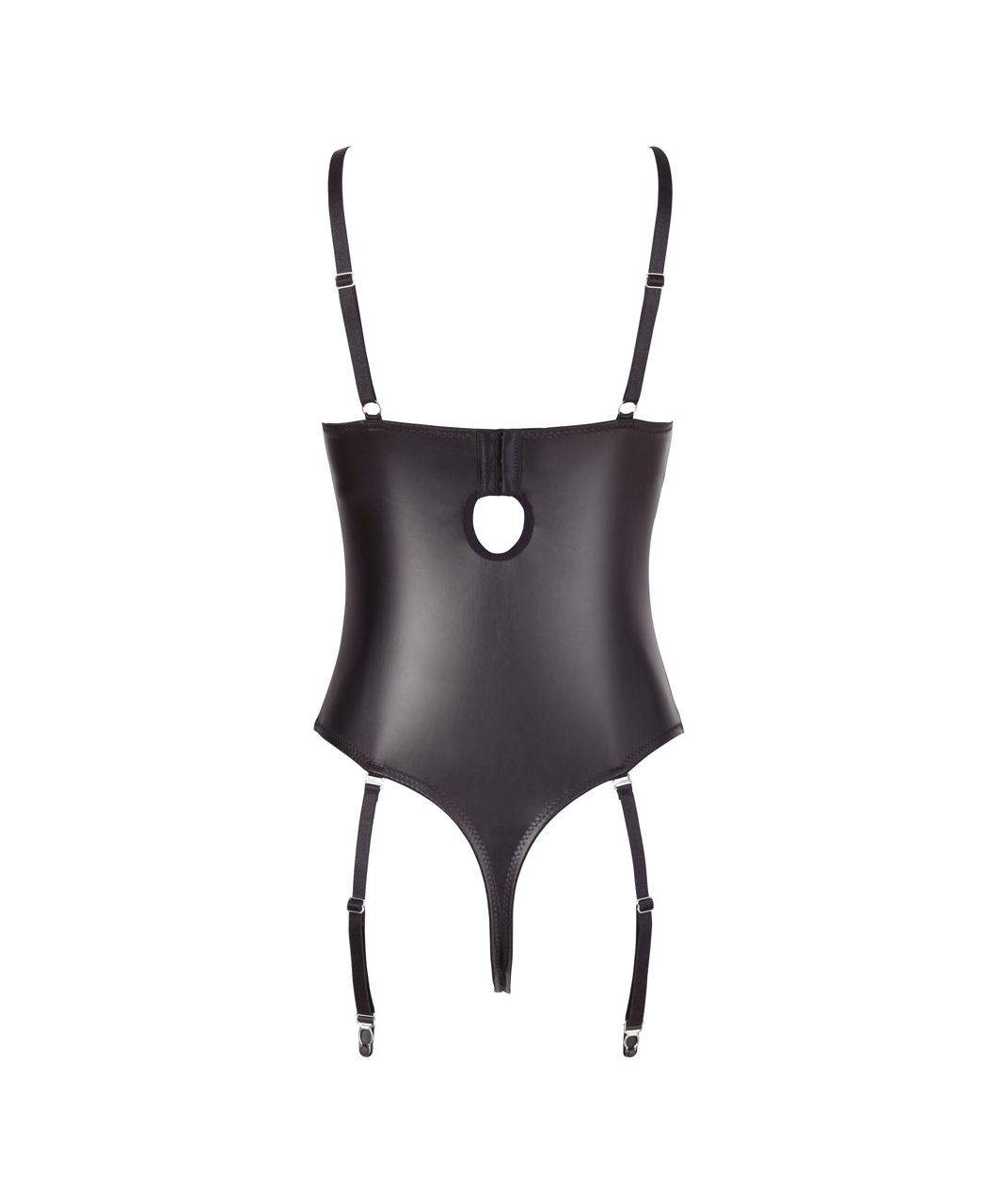 Abierta Fina black matte look bodysuit with suspenders