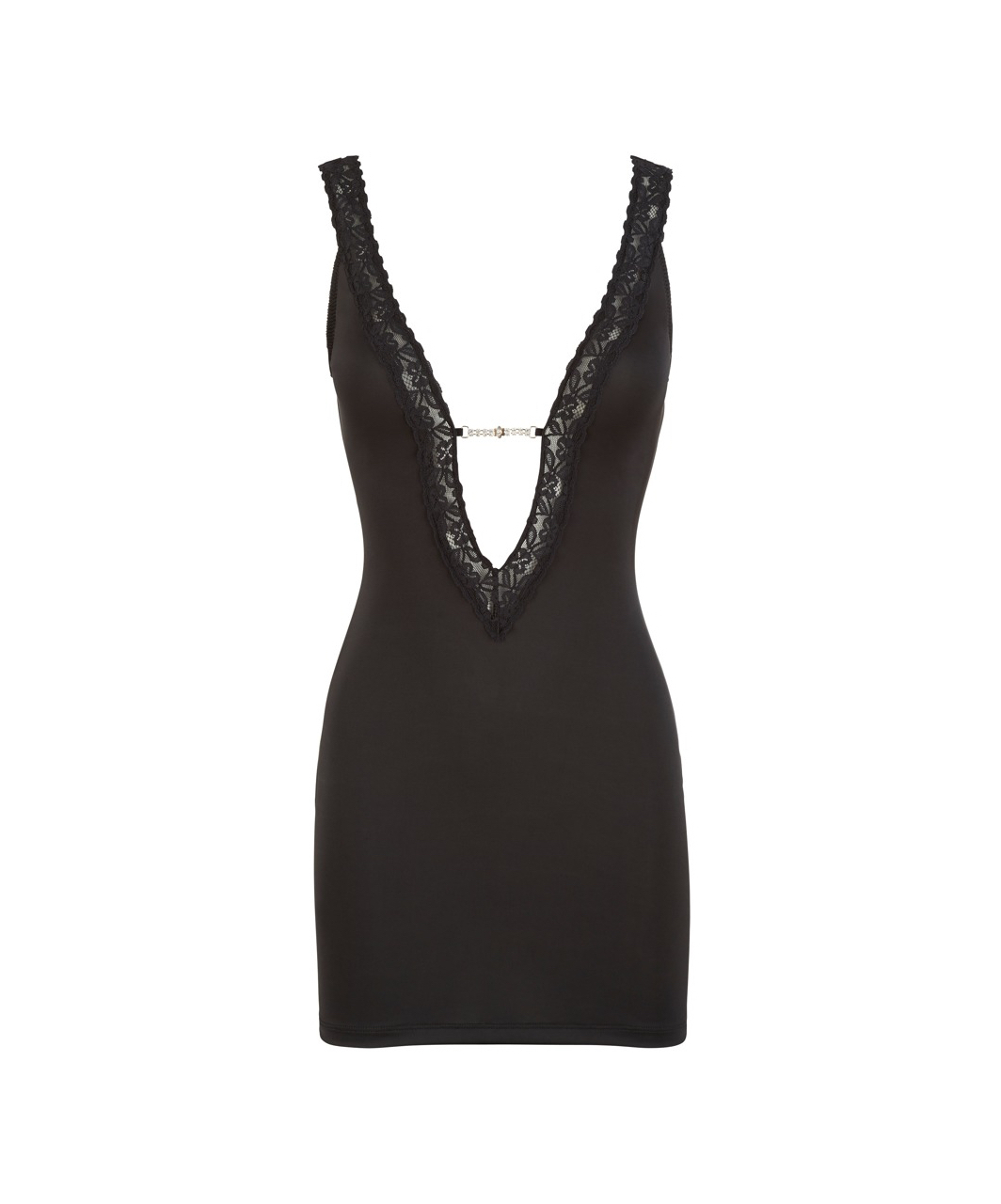 Cottelli Lingerie juoda aptempta mini suknelė su V formos iškirpte