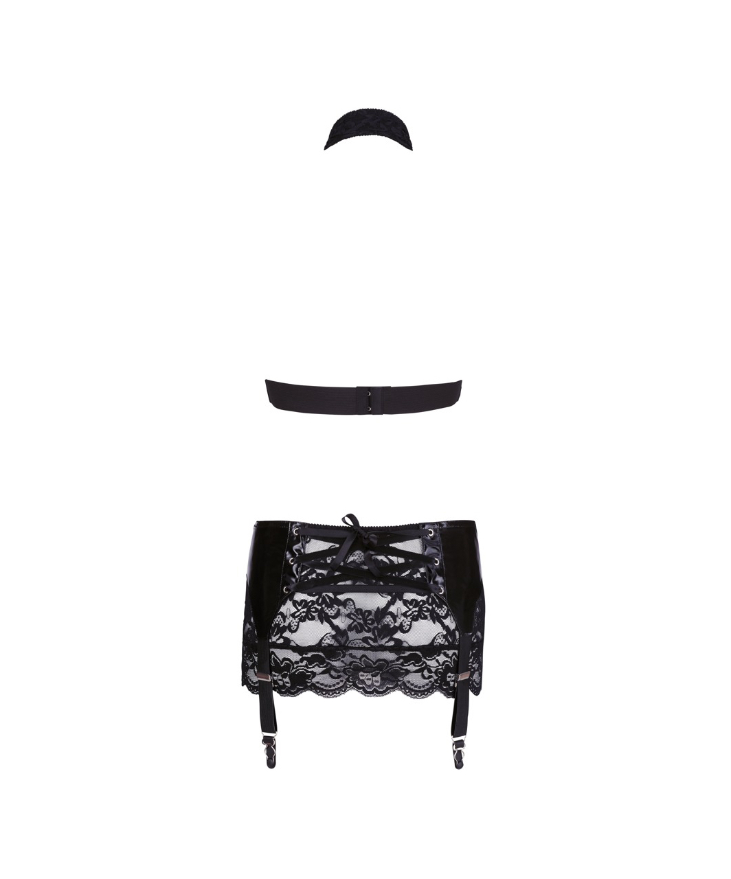 Black Level black vinyl and lace two-piece suspender set