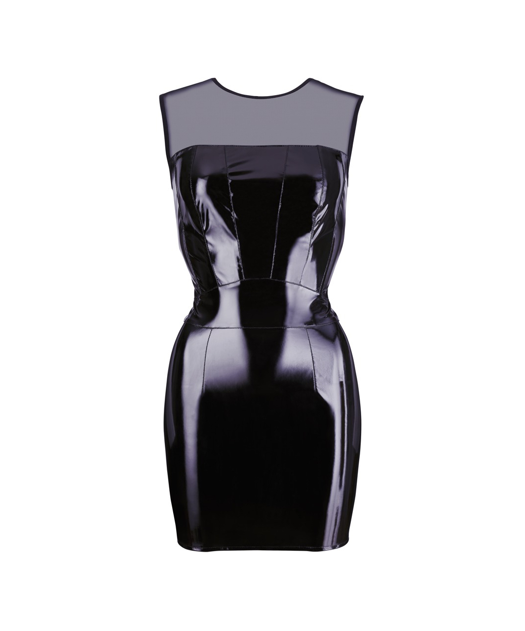 Black Level черное лаковое платье мини с сетчатым верхом