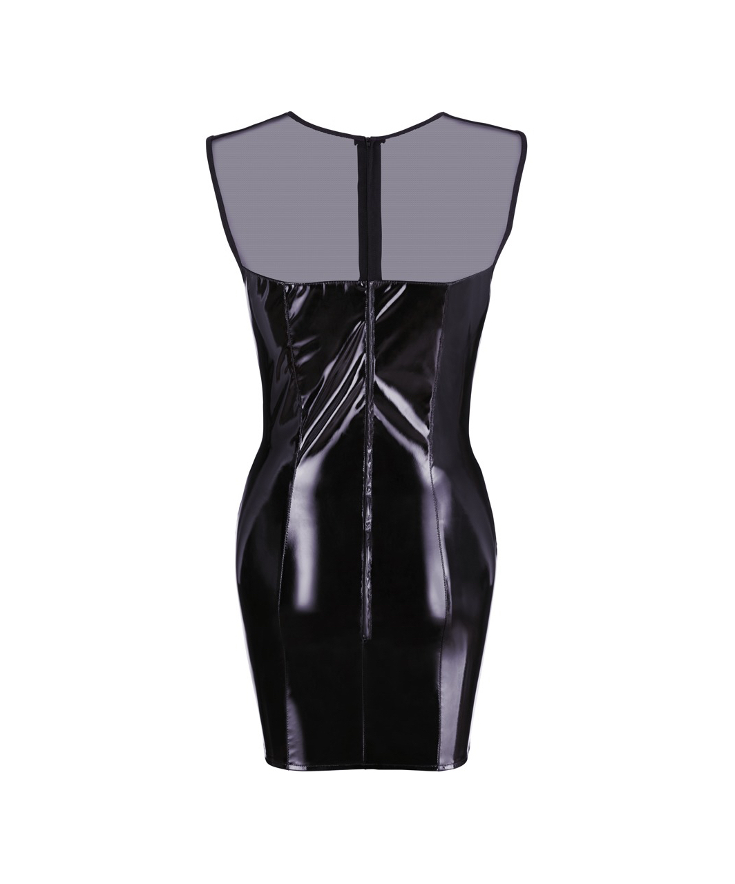 Black Level black vinyl mini dress with net mesh top