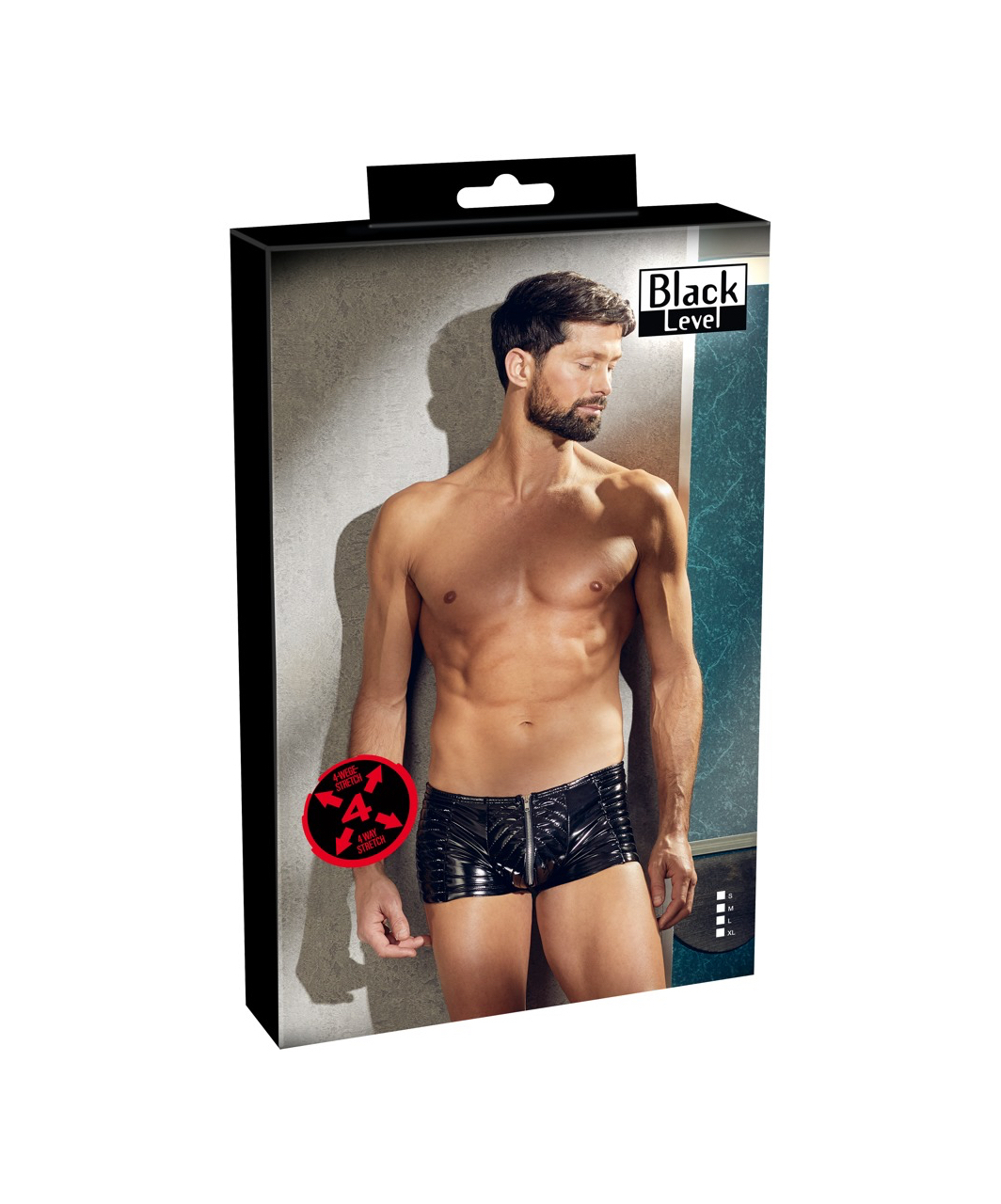 Black Level black vinyl biker style trunks