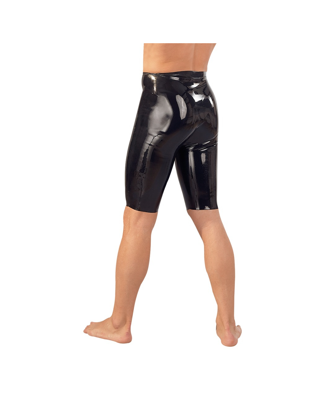 Late X mens black latex cycling shorts with penis sleeve