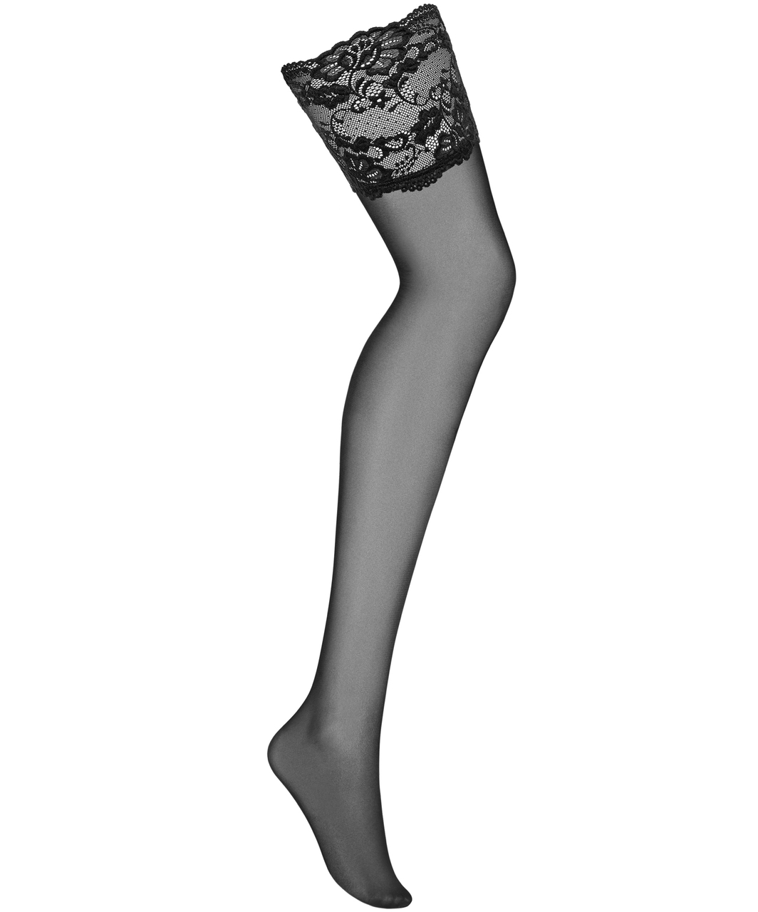 Obsessive black suspender stockings with wide lace