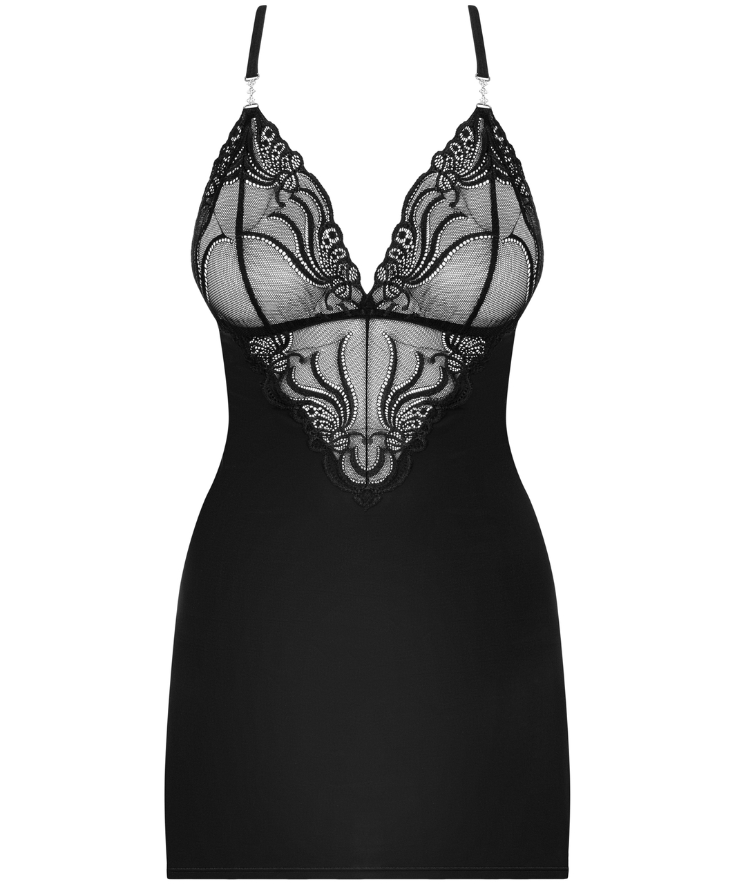 Obsessive black chemise with straps and lace