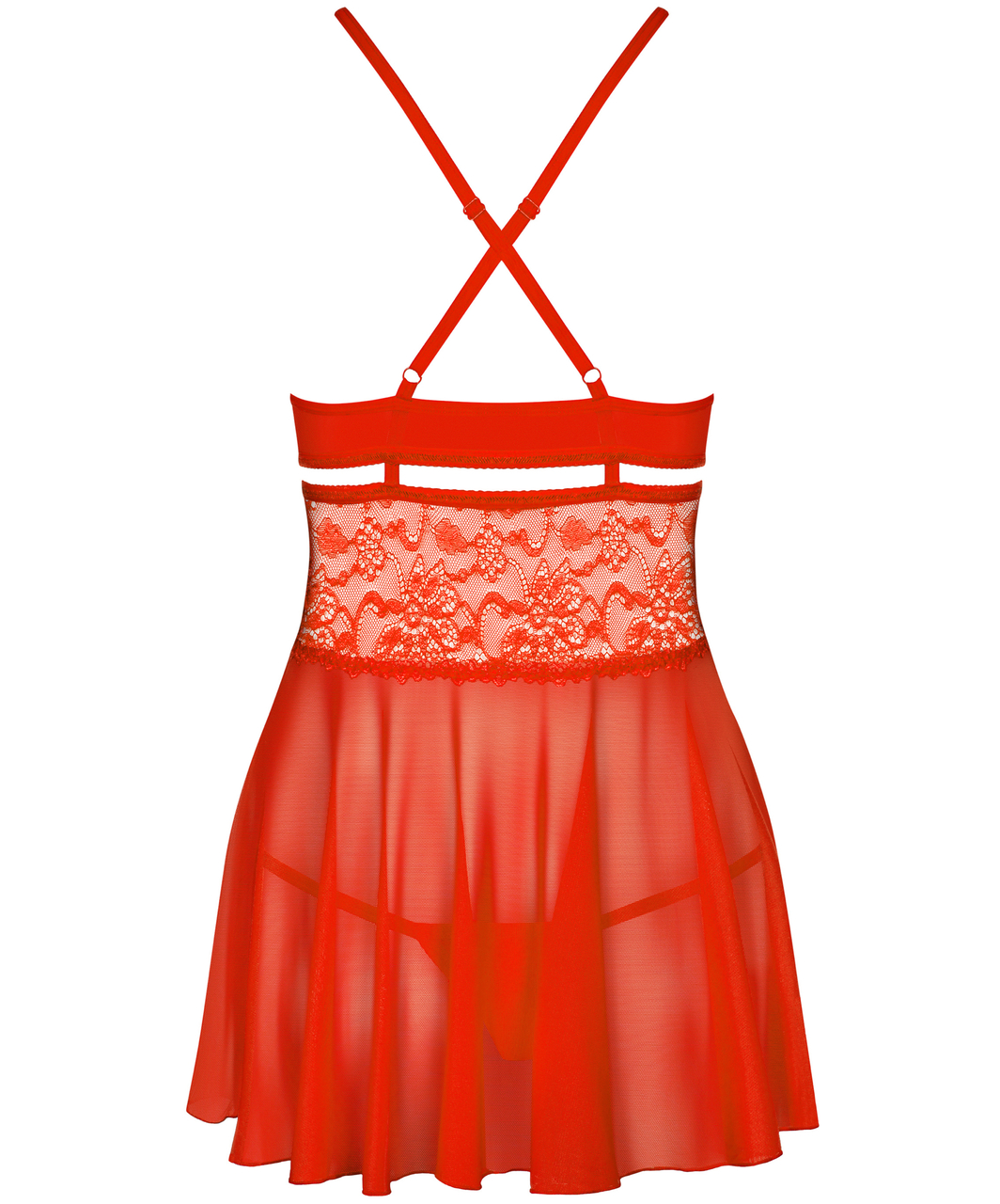 Obsessive punane läbipaistev babydoll-kleit pitsiga