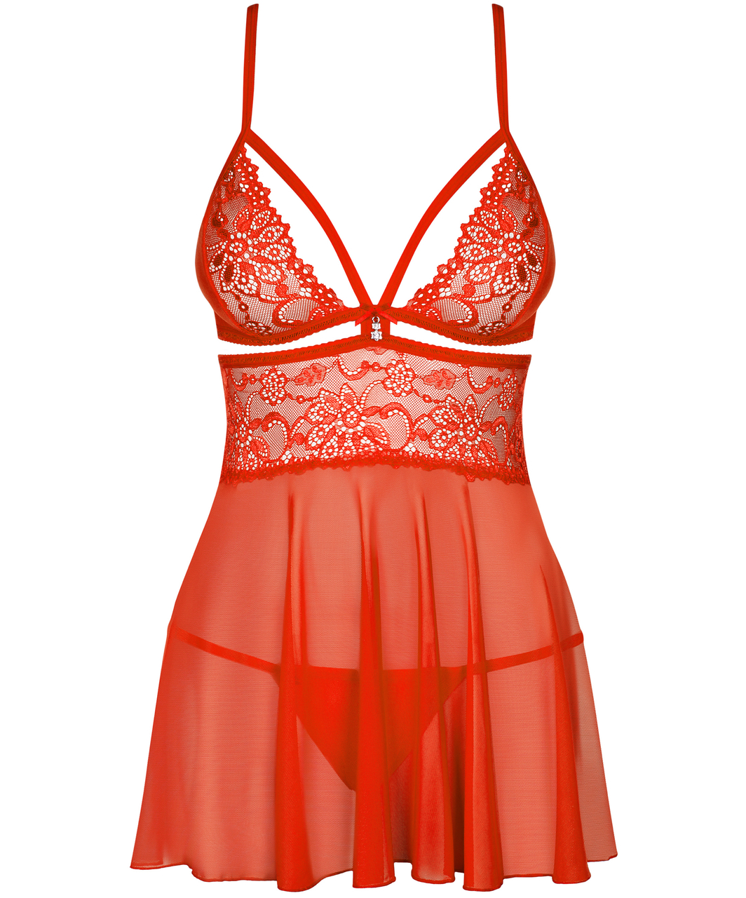Obsessive red sheer babydoll with lace