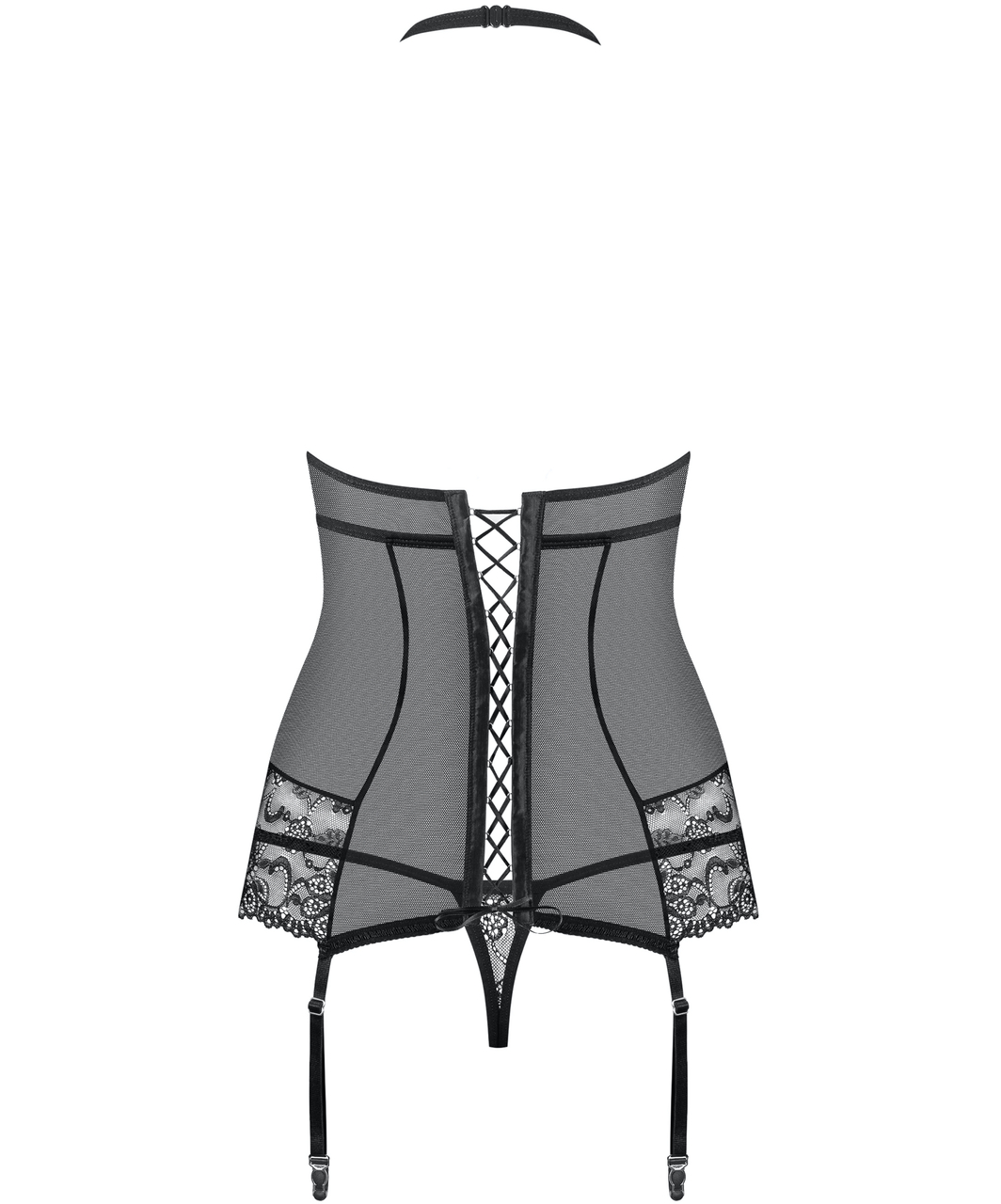 Obsessive black sheer mesh basque with string