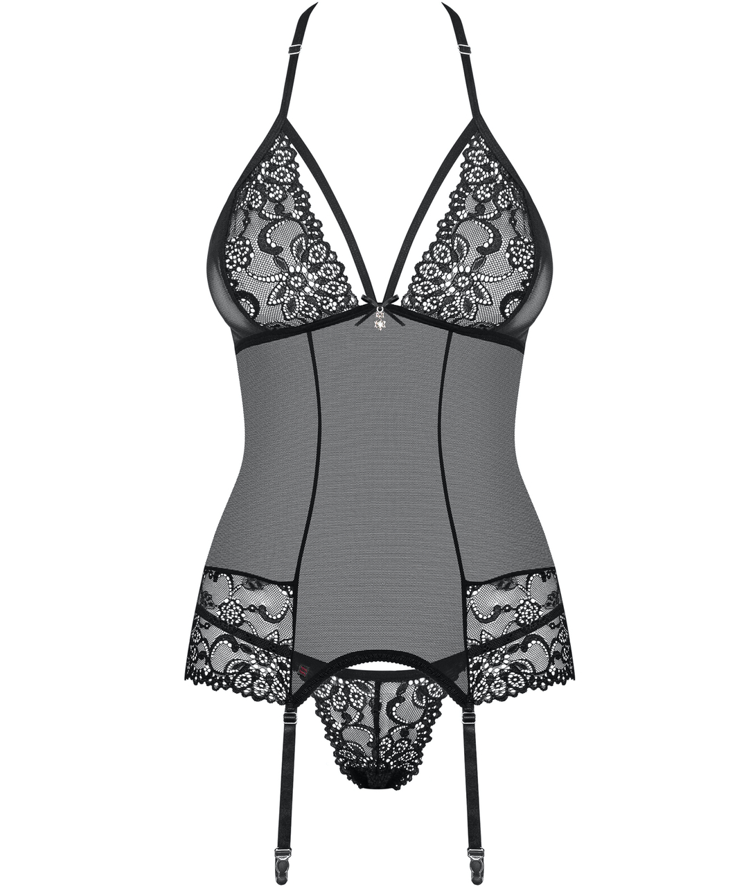 Obsessive black sheer mesh basque with string