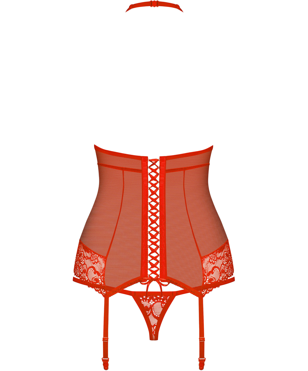 Obsessive red sheer mesh basque with string