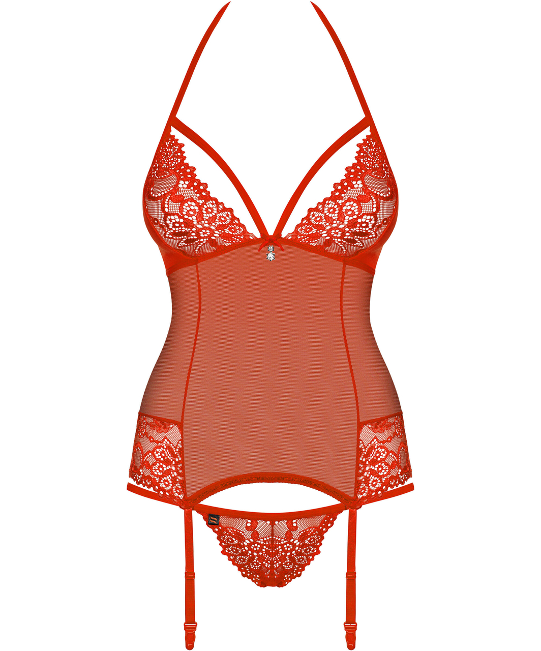 Obsessive red sheer mesh basque with string