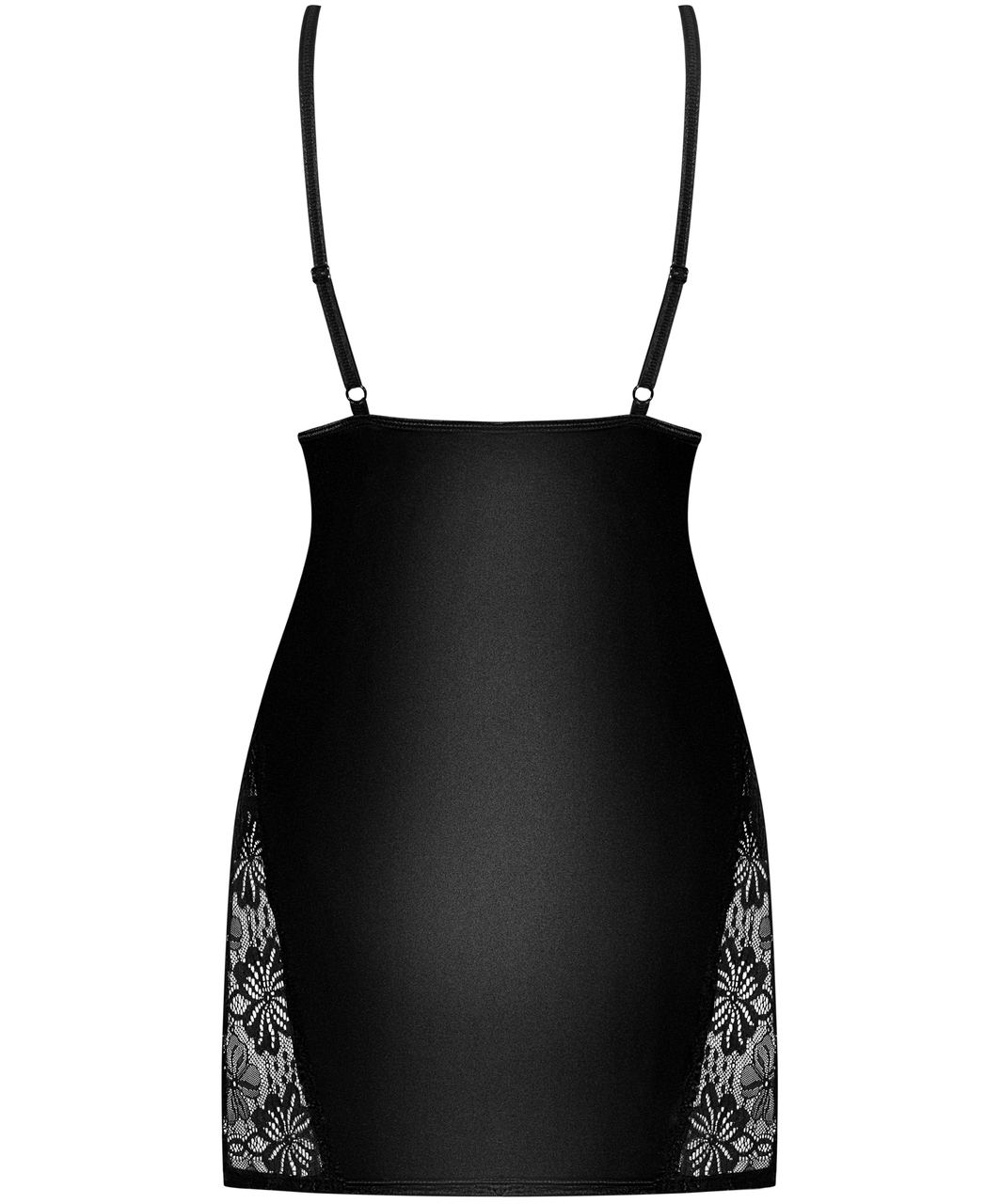 Obsessive black open back chemise with lace inserts