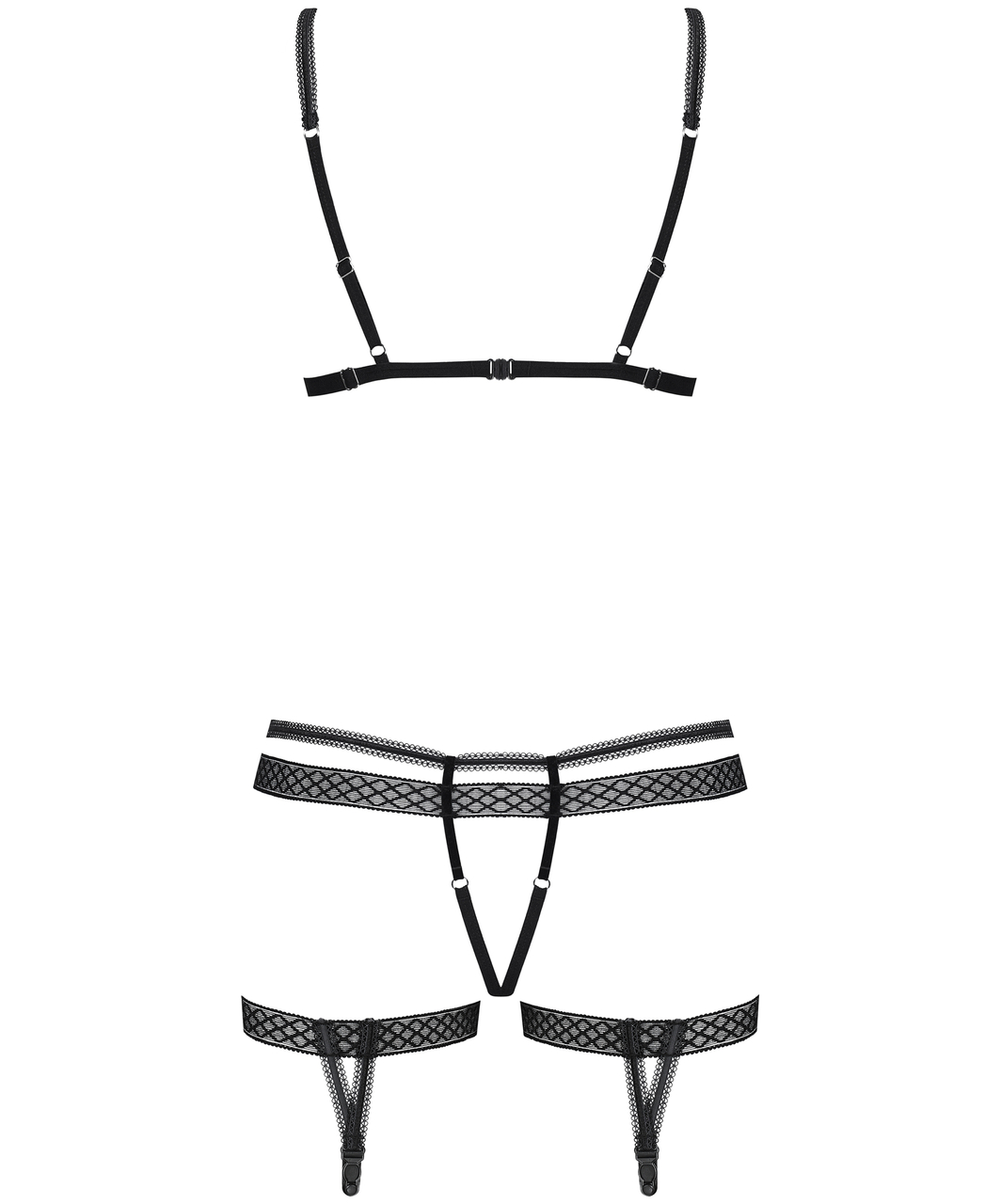 Obsessive black lingerie set with garters