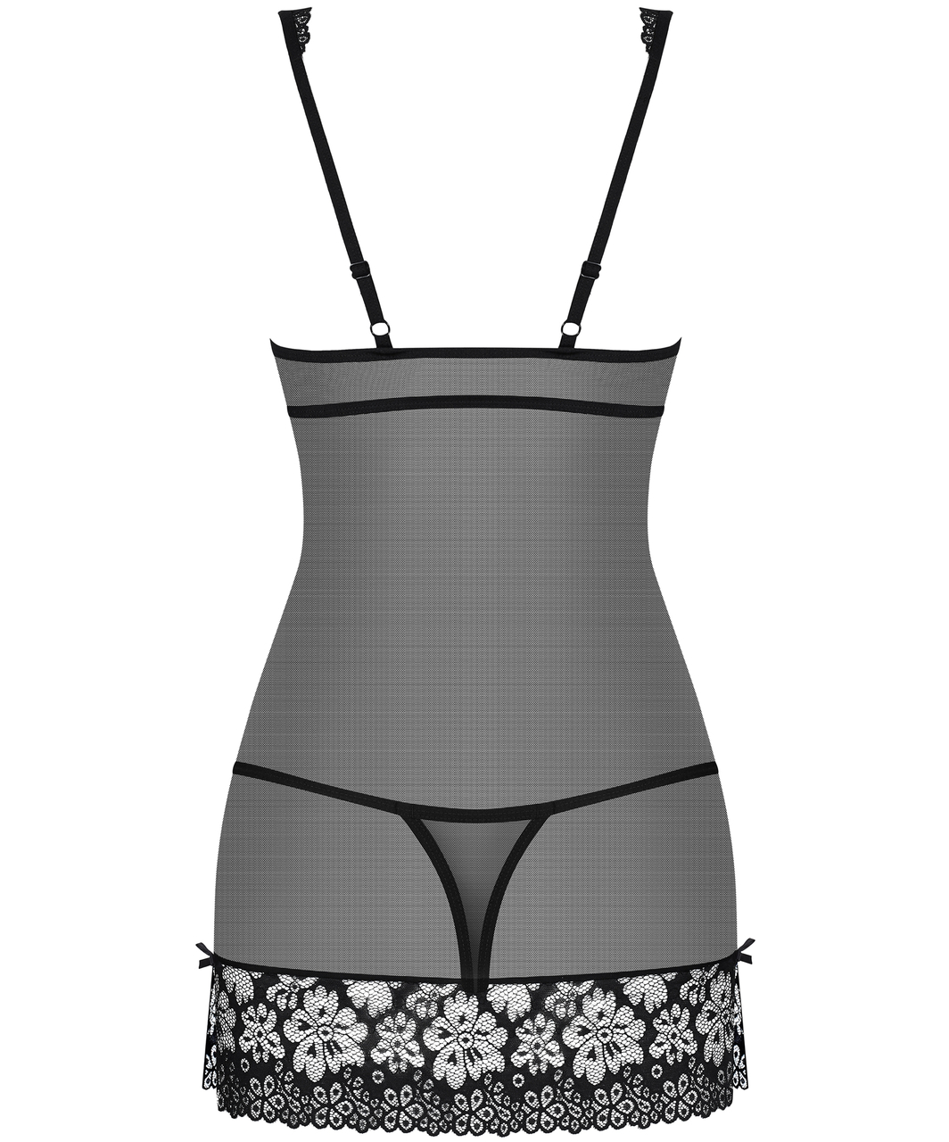 Obsessive black sheer chemise with lace