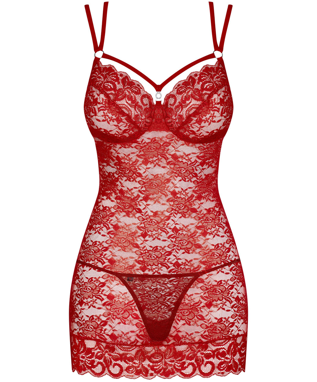 Obsessive red lace open back chemise