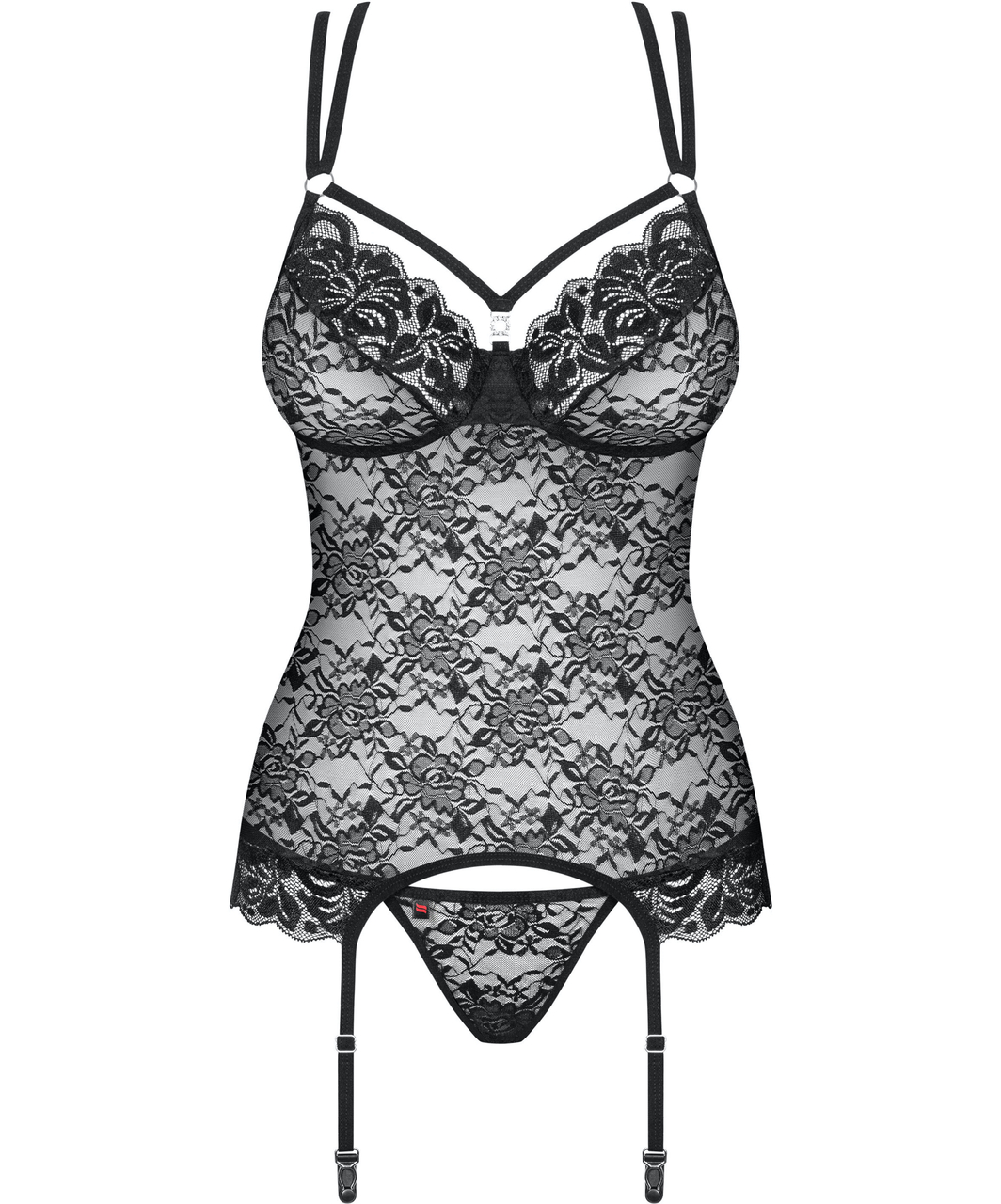 Obsessive black lace basque with string