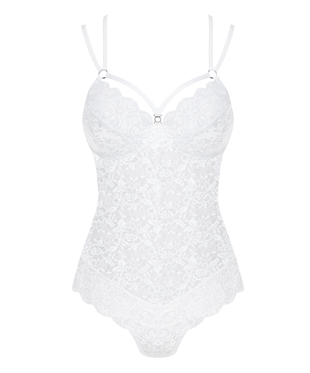 Obsessive white lace open back bodysuit