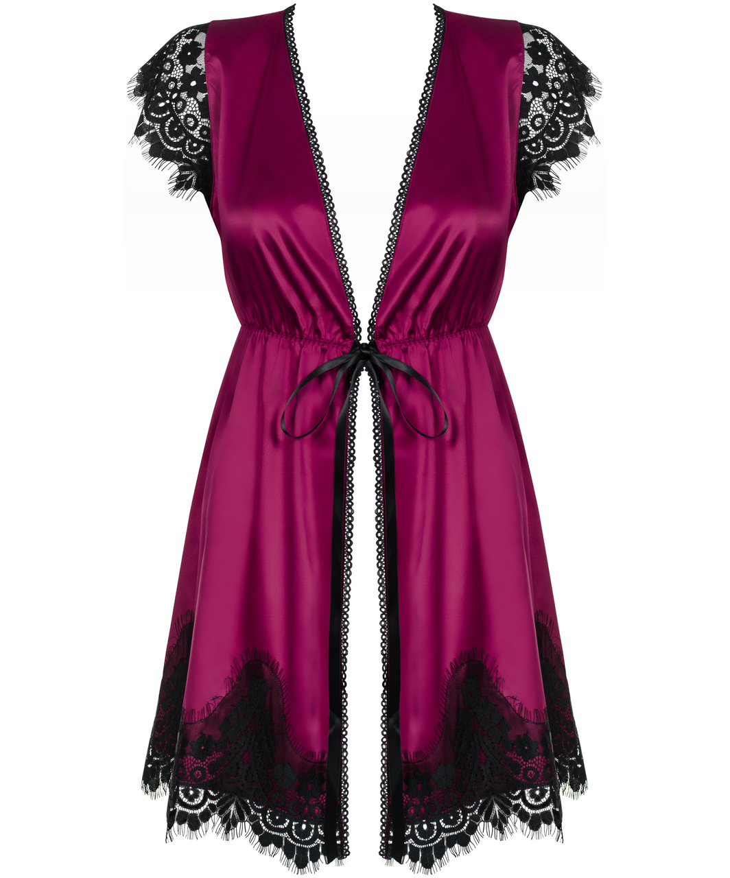 Obsessive burgundy peignoir with black lace and string