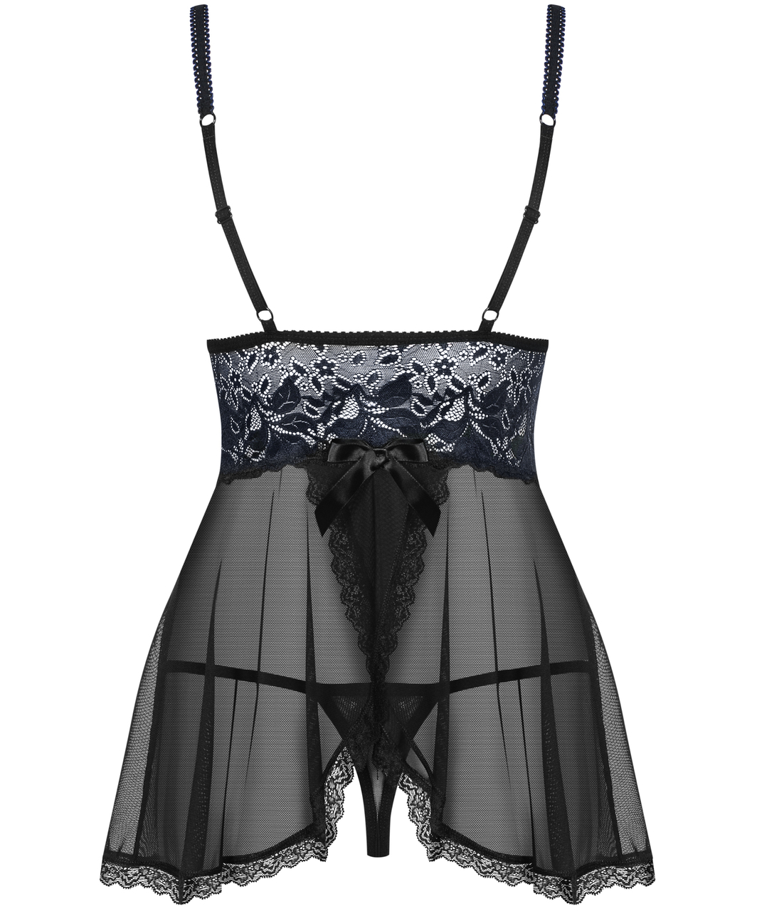 Obsessive must läbipaistev babydoll-kleit tumesinise ülaosaga